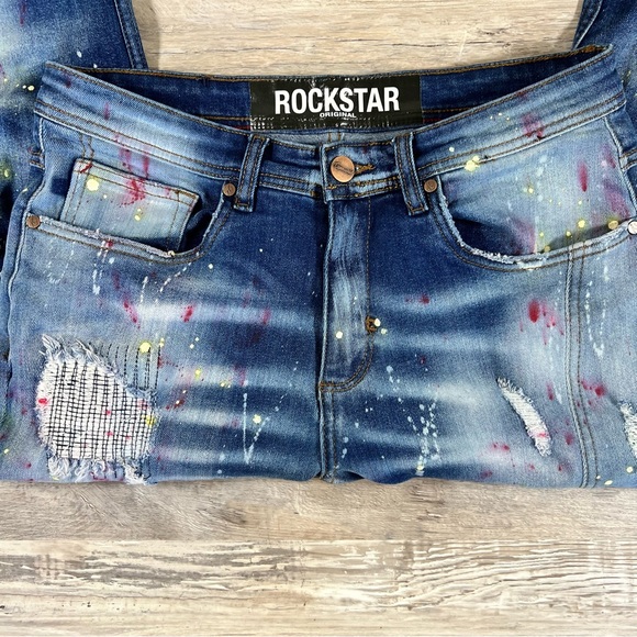 Rockstar Original Graffiti Distressed Stretch Skinny Jean Denim - Size 32 - Picture 2 of 8